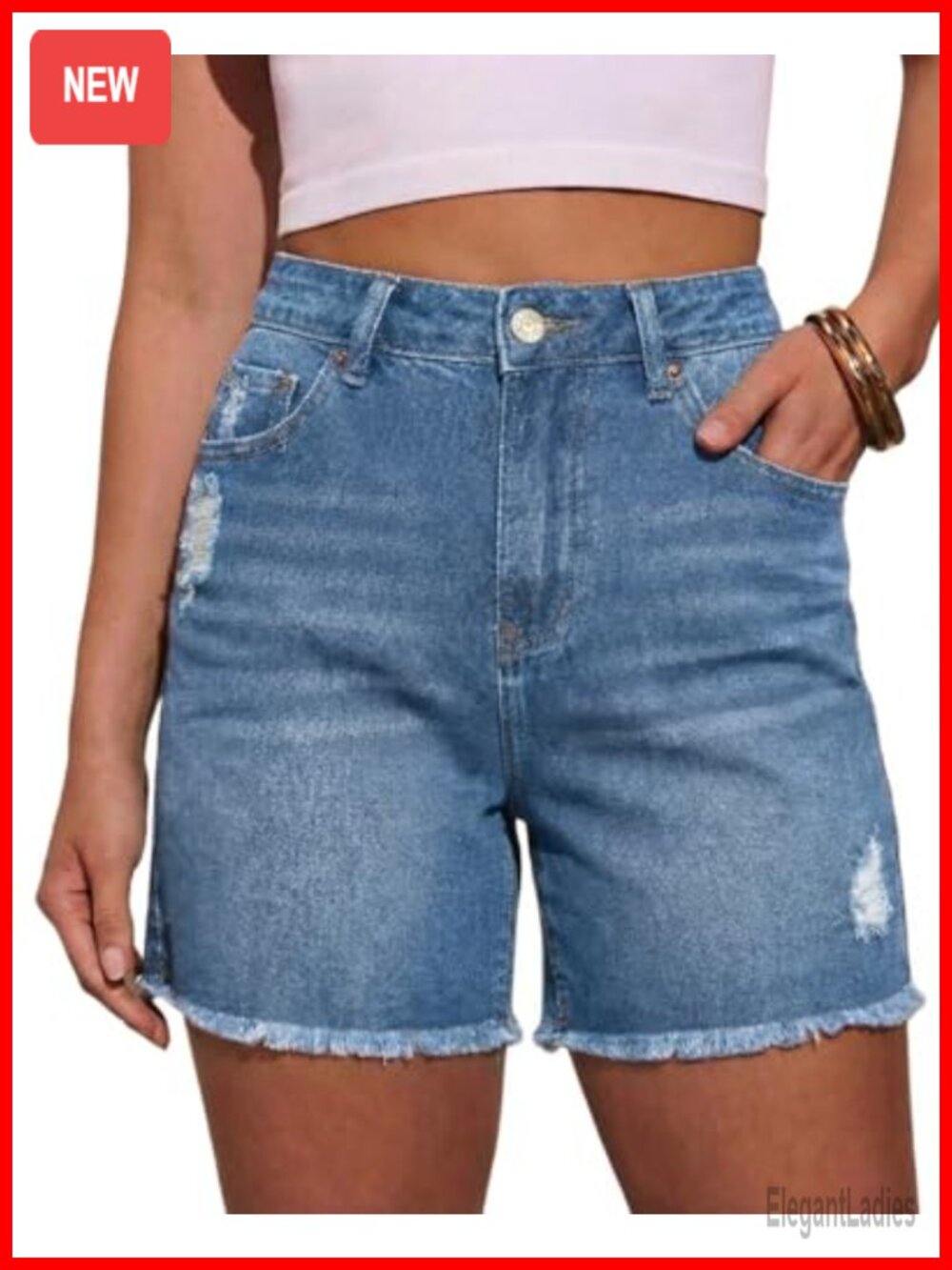 Women's High Rise Ripped Denim Jean Shorts Raw Hem Stretchy Summer